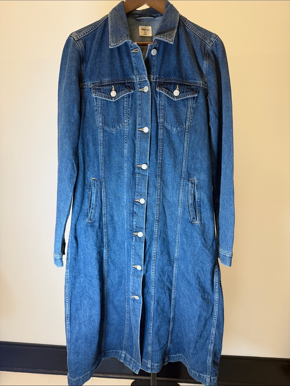 Gap 1969 Denim Duster Longline Jacket Midi Dress Blue | Size Medium Tall MT